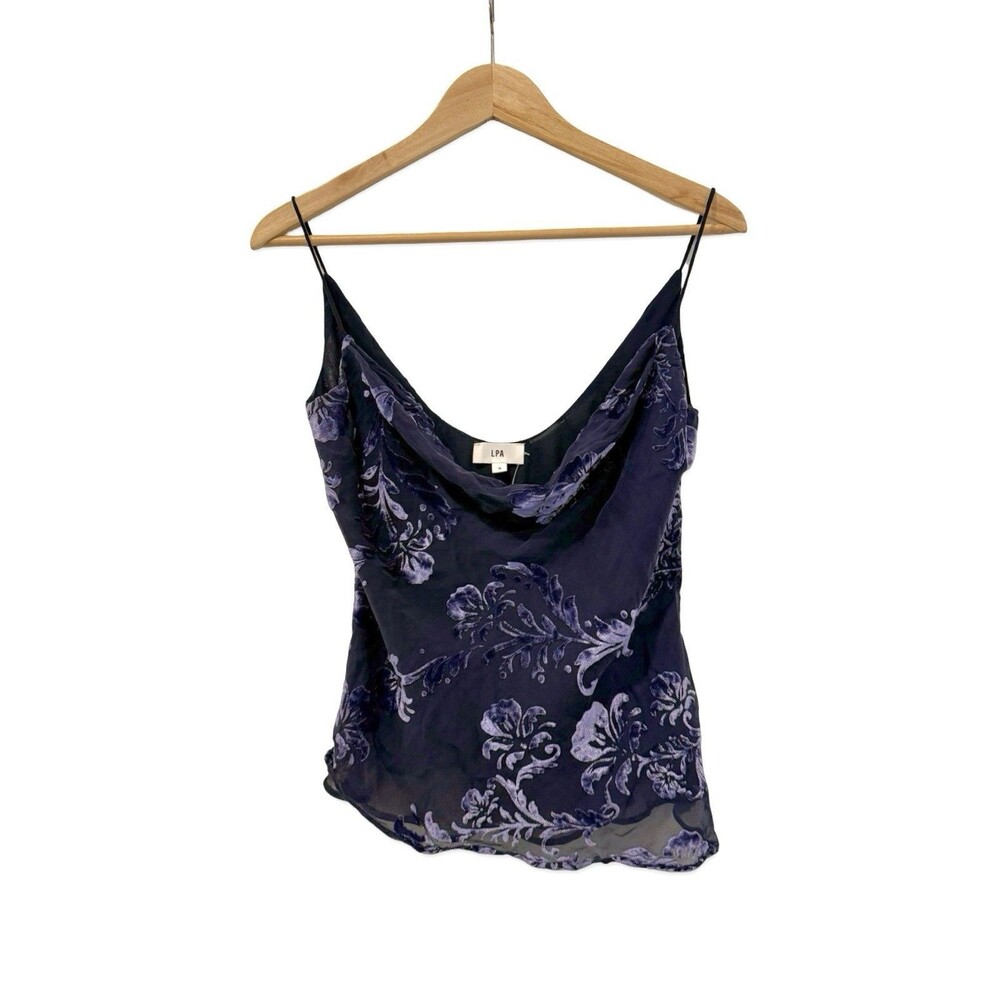 LPA the Label Revolve blue Purple velvet Floral camisole tank Top, Size small